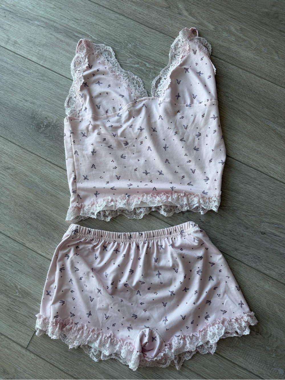 Lace Trim Pink Floral Cami & Short Sleep Set